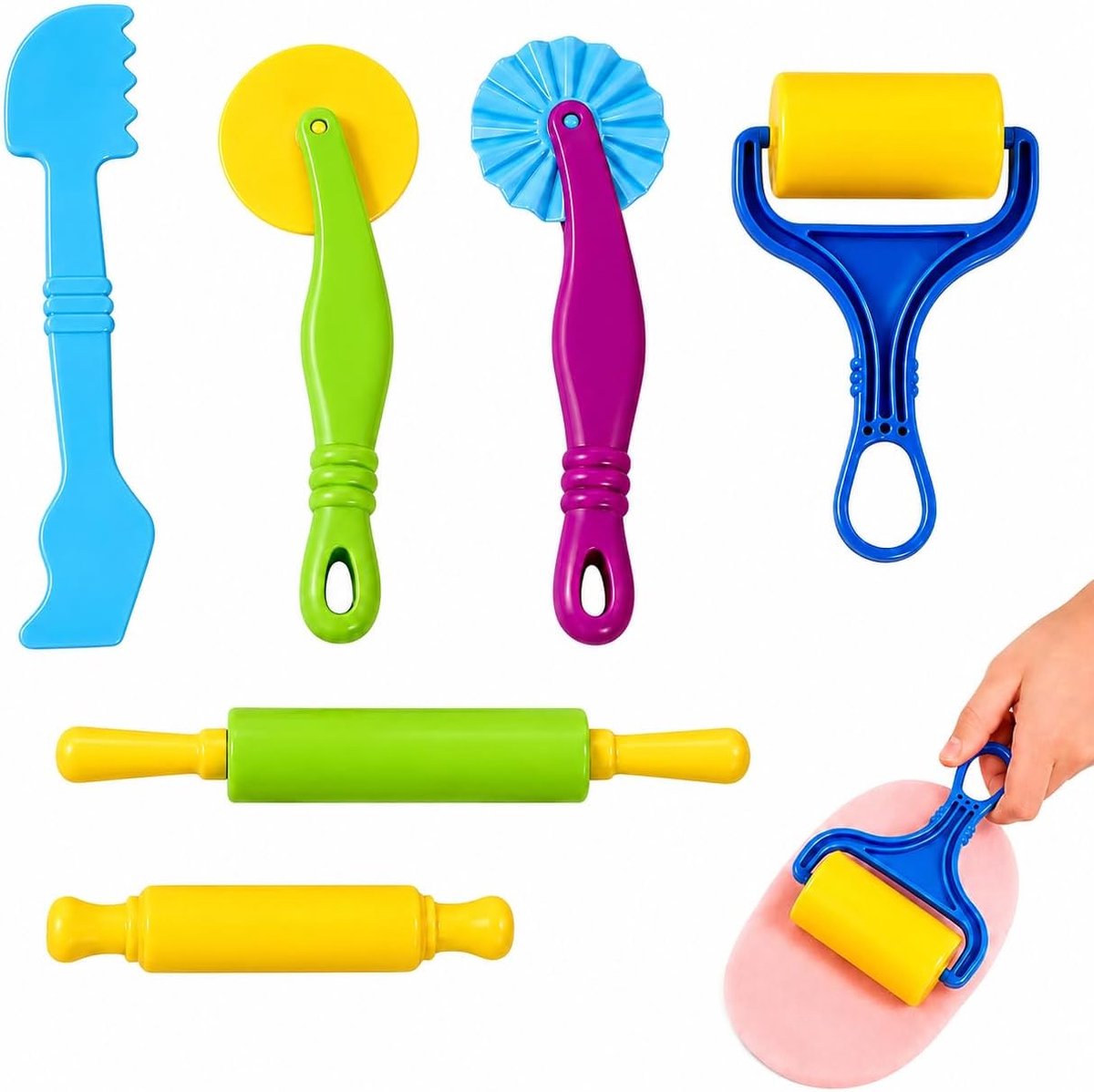 6-delige Kleimodel Gereedschapsset - Kleiformen, Snijgereedschappen en Sjablonen - Kleurige Set voor Creatief Spelen met Kleigerei en Magisch Zand - Veilig en Duurzaam Plastic