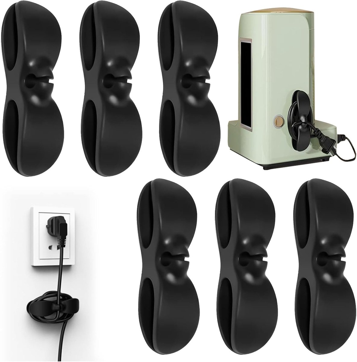 Kabelorganizer voor apparaten, kabelhaspel zelfklevend, kabelhouder, zelfklevend, kabelclips, kabelverkorter, kabelopwikkeling, voor keukenapparaten, mixer, rijstkoker, airfryer, 6 stuks