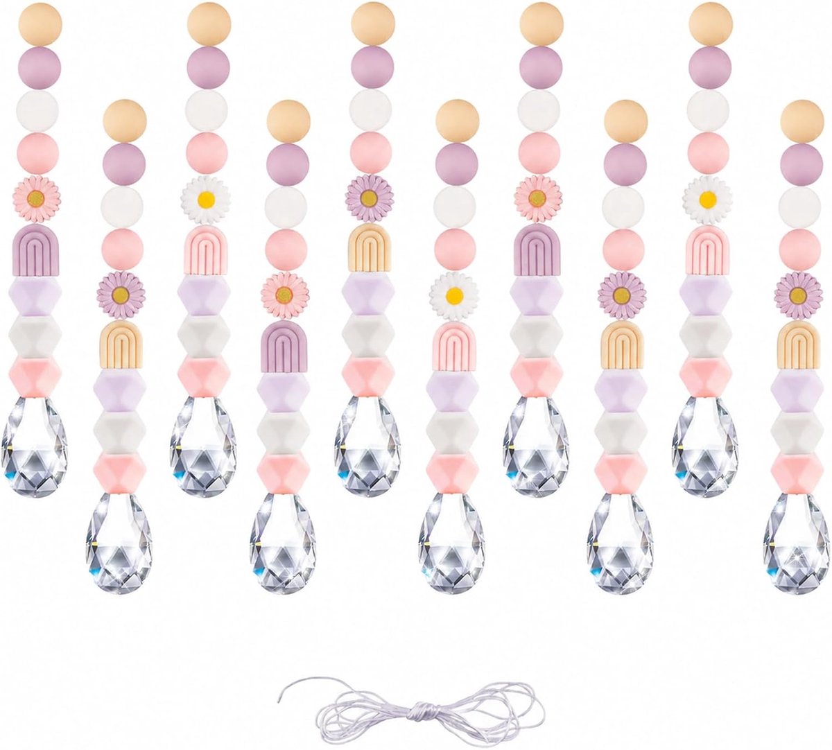 Zonnevanger kristal, 10 stuks Suncatcher, 38 mm zonnevanger, knutselset, doe-het-zelf lichtvangerkristallen, set Suncatcher met siliconen kralen, kristallen en draad voor ramen windgong