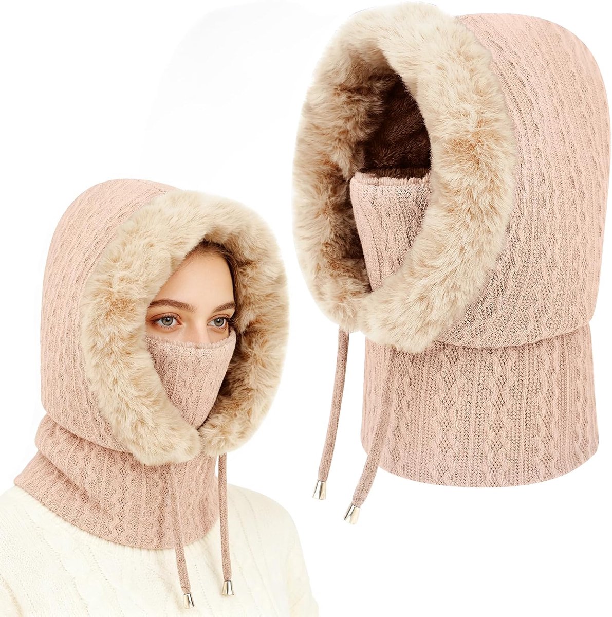 Bivakmuts dames capuchon sjaal winter thermo skimasker met nekwarmer multifunctionele wol balaclava gebreide muts voor dames voor sport en outdoor BG