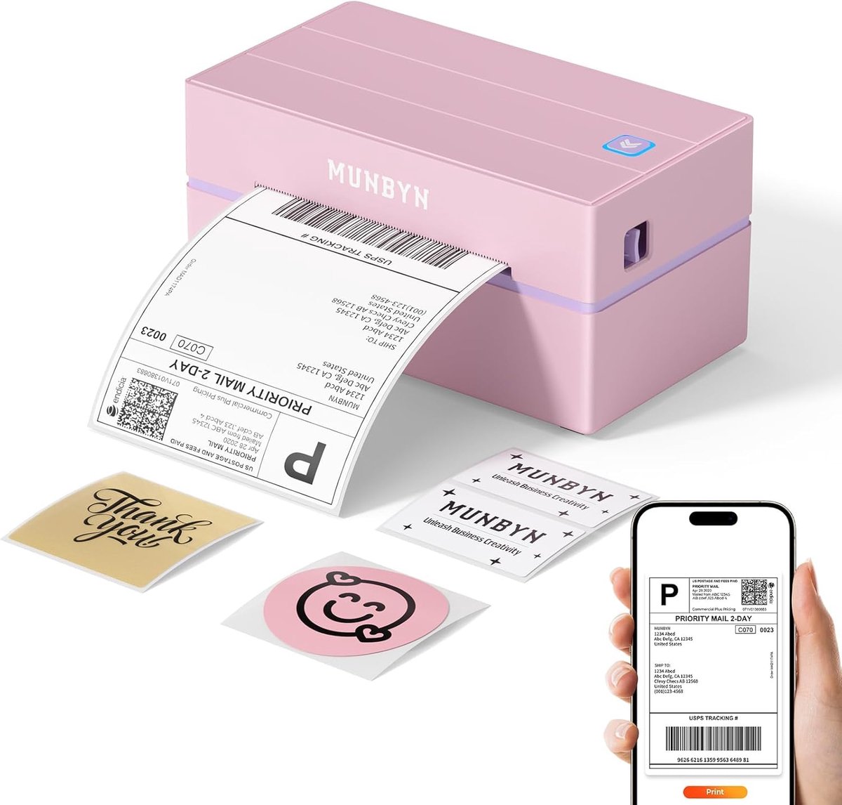 Labelprinter – Bluetooth & USB – Thermisch – 72 labels/min – 203 DPI – 4x6 inch – Roze