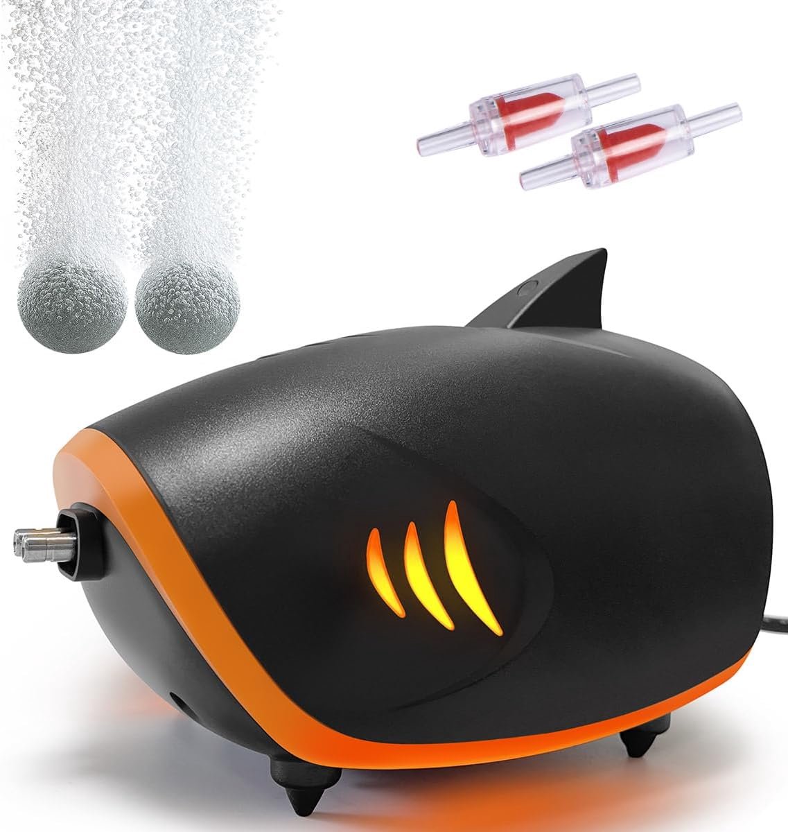 Luchtpomp voor aquarium, 420 l/u, 4 W, stille zuurstofpomp met 2 metalen uitgangen met ledlicht, verstelbare luchtpomp voor aquarium, voor tank van 30-600 l