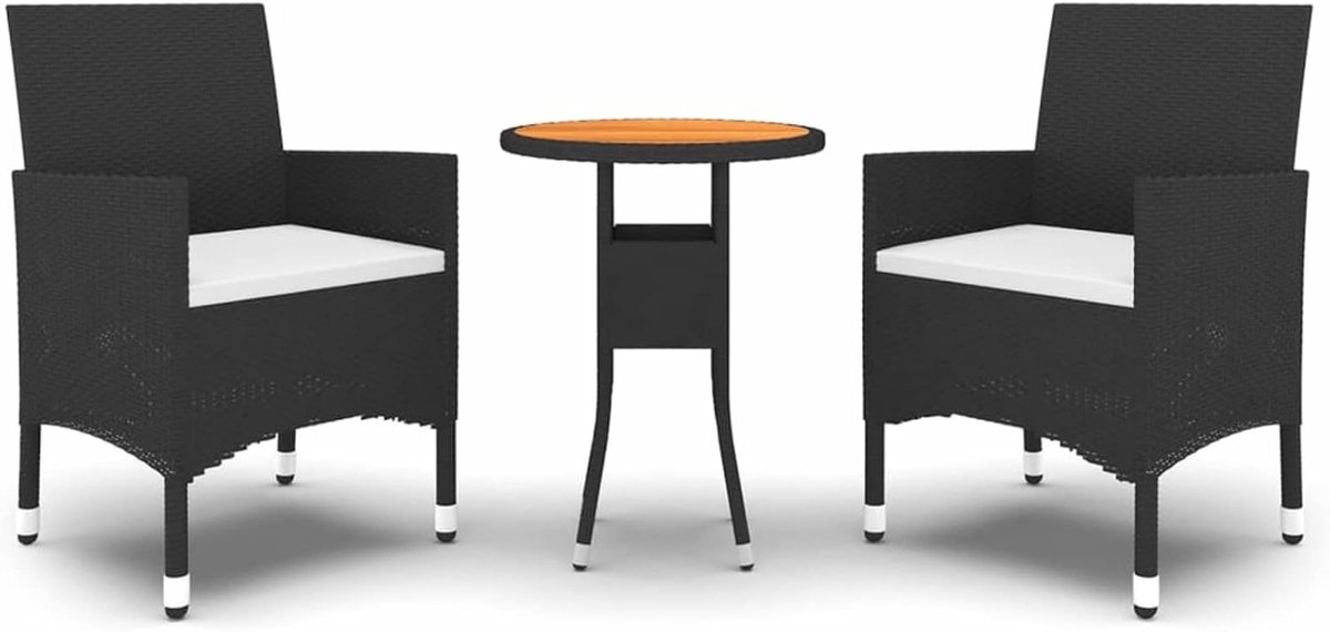 Eetkamerset voor tuin, diner, tuinmeubels, tafel en tuinstoelen, 3 stuks, kunsthars, gevlochten, zwart