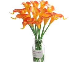 Huaao 12 stuks Calla Lily kunstbloemen, oranje, latex, realistische boeketten voor de bruid, bruiloft, hotel, huis, tuin, decoratie, tafels, doop, verjaardag, bloemstukken