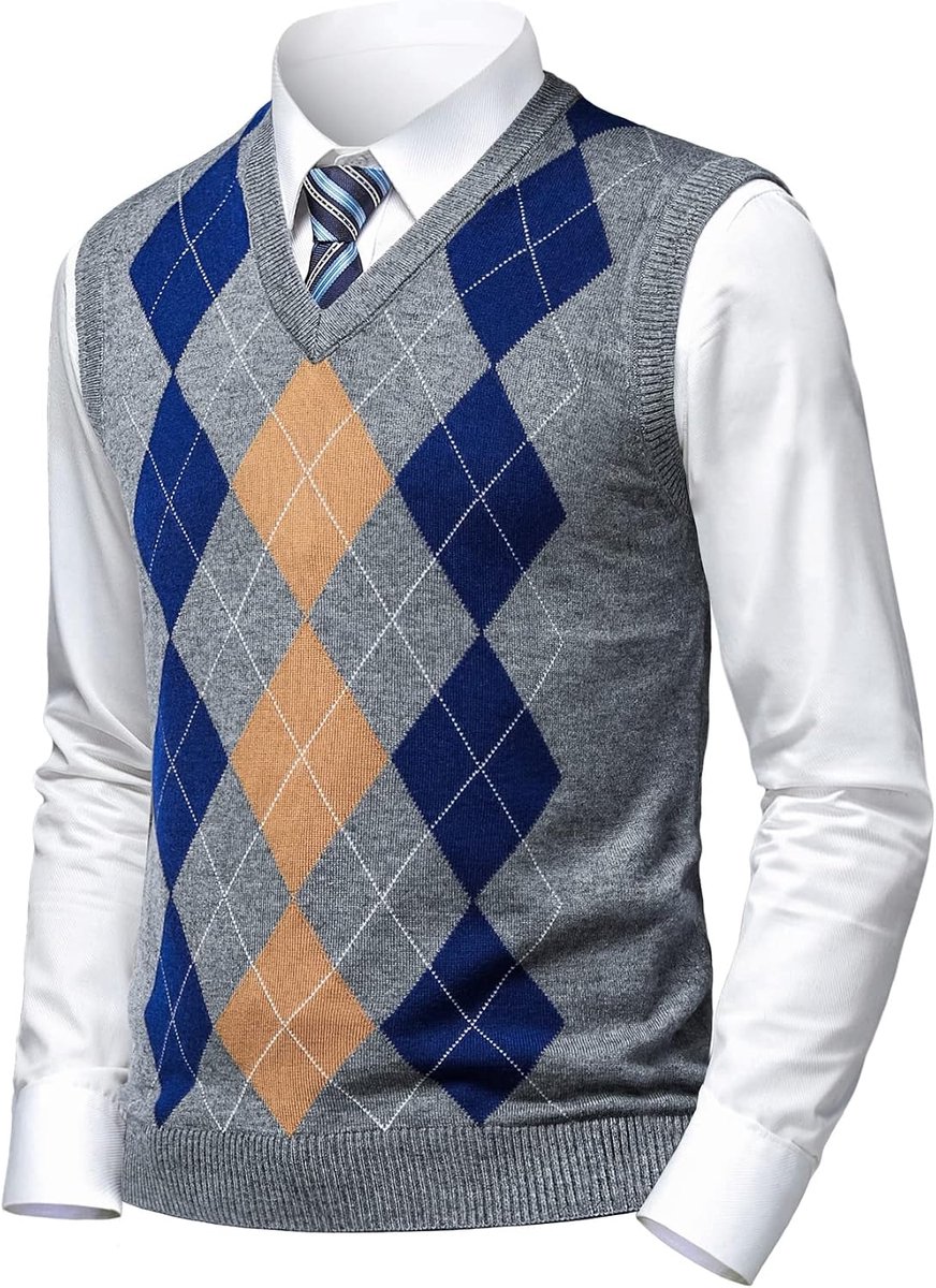 Argyle Trui Vesten Klassieke V-hals Mouwloze Trui Grijs Zwart Knitwear Mooie Tank Tops voor Papa Man