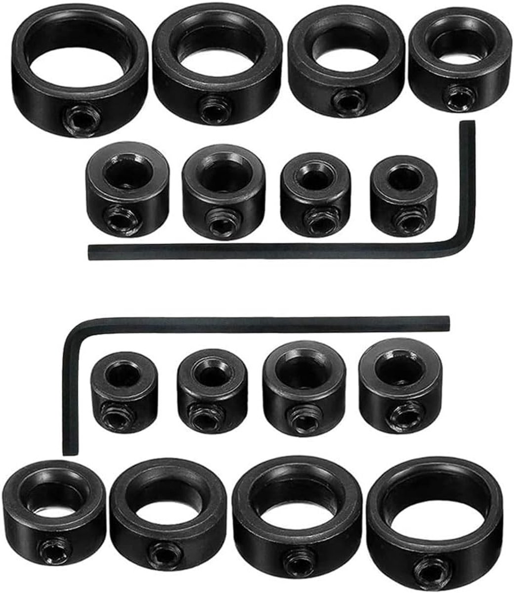 16 stuks diepteaanslag, halskettingen, ring, positioner, met 2 stuks, zeshoekige sleutel, aanslagring, boordiepte, 3/4/5/6/8/10/12/16 mm