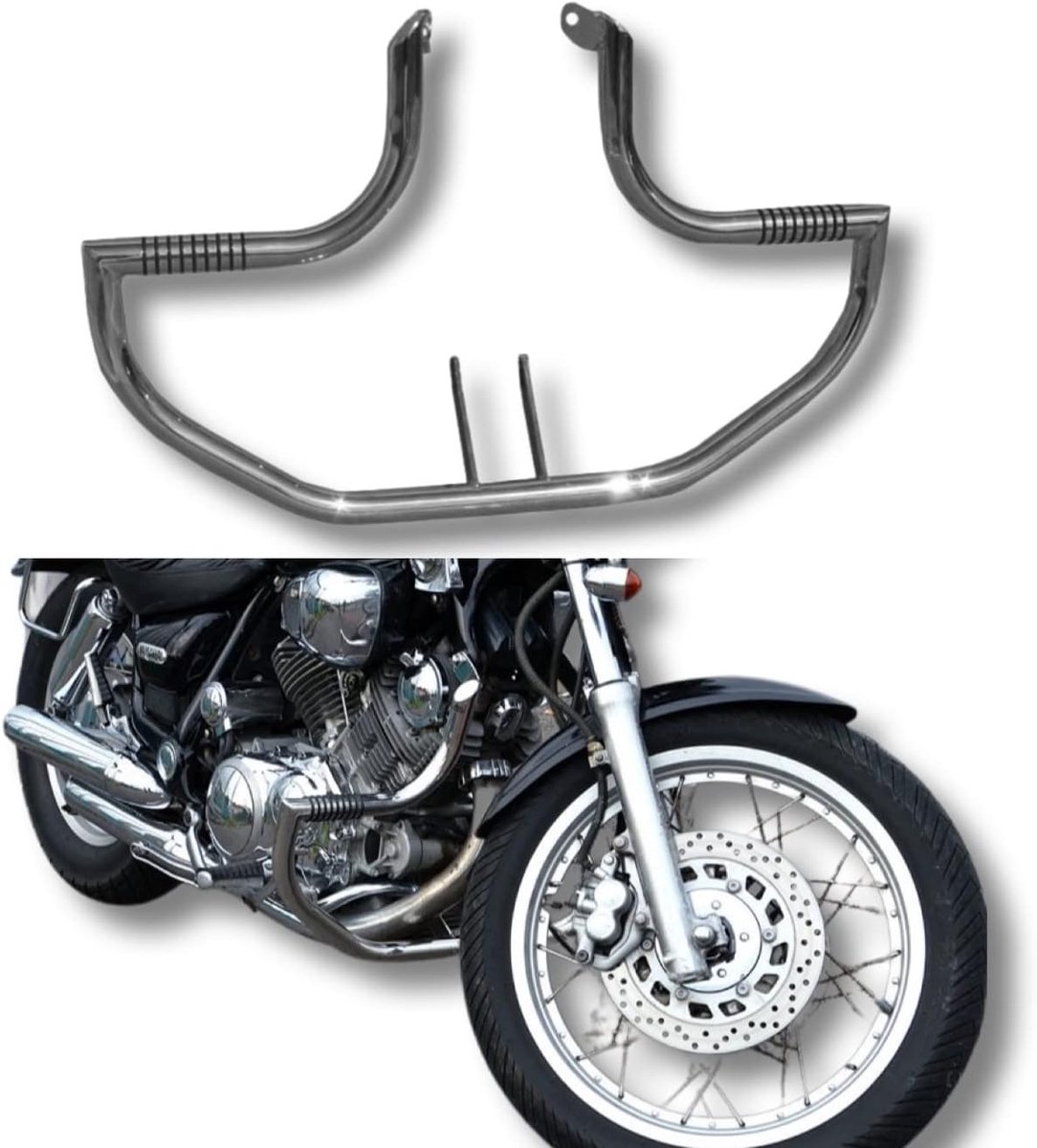 UK | XV750 | Motorfiets RVS Snelweg Motor Valbeugel Protector Motor Veiligheidsbeschermer met ingebouwde voetsteun haringen - XV 750/1100 Virago
