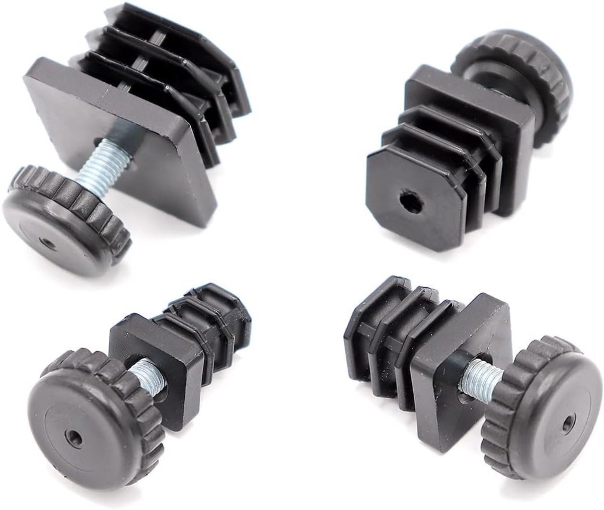 20x20 mm insteekbus voor vierkante buis met stelvoet schroefvoet, vierkant, kunststof, zwart