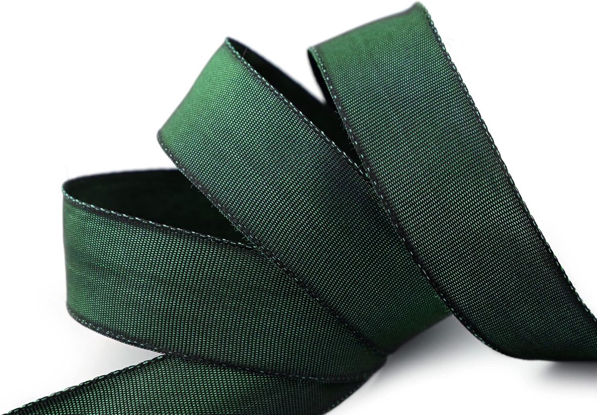 25 m x 25 mm draadrandband dennengroen donkergroen (035) decoratielint met draadranden cadeaulint stoflint lint draad van hernieuwbare grondstoffen