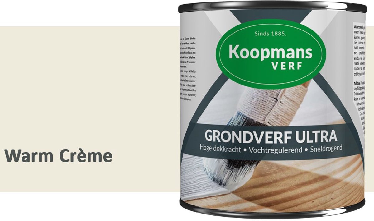 Koopmans Grondverf Ultra – Grondverf Hout & Metaal Binnen en Buiten – Vochtregulerende Primer – Hoge Dekking – Zijdeglans – Warm Crème – 750 ml