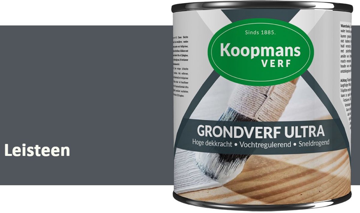 Koopmans Grondverf Ultra – Grondverf Hout & Metaal Binnen en Buiten – Vochtregulerende Primer – Hoge Dekking – Zijdeglans – Leisteen – 2,5 l