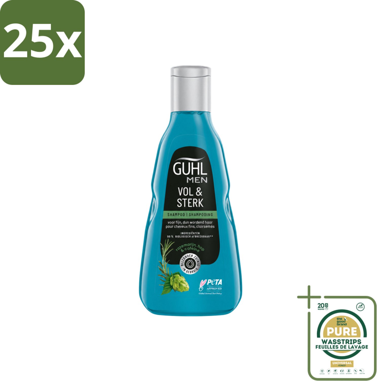 25 x Guhl - Shampoo - Men Vol & Sterk - 250 ml - Wasstrips - Mannen Haar - Krachtig Haar - Volume Haar - Sterk Haar - Fijn Haar