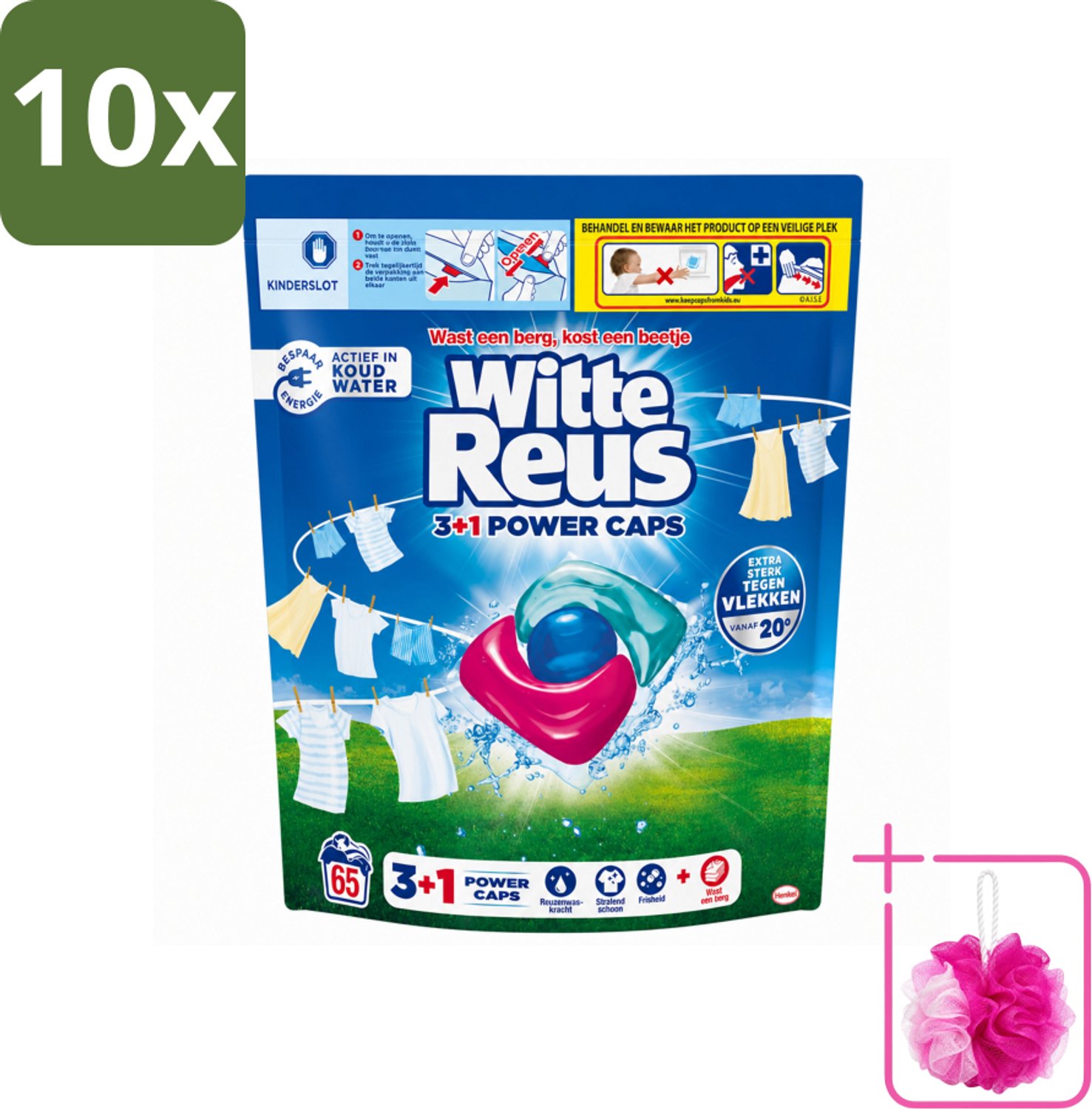 10 x Witte Reus - 3+1 Power Caps - Witte Was - 65 Wasbeurten - Bulkverpakking - Witte Reus Power Caps - Douchemop - Wascapsules