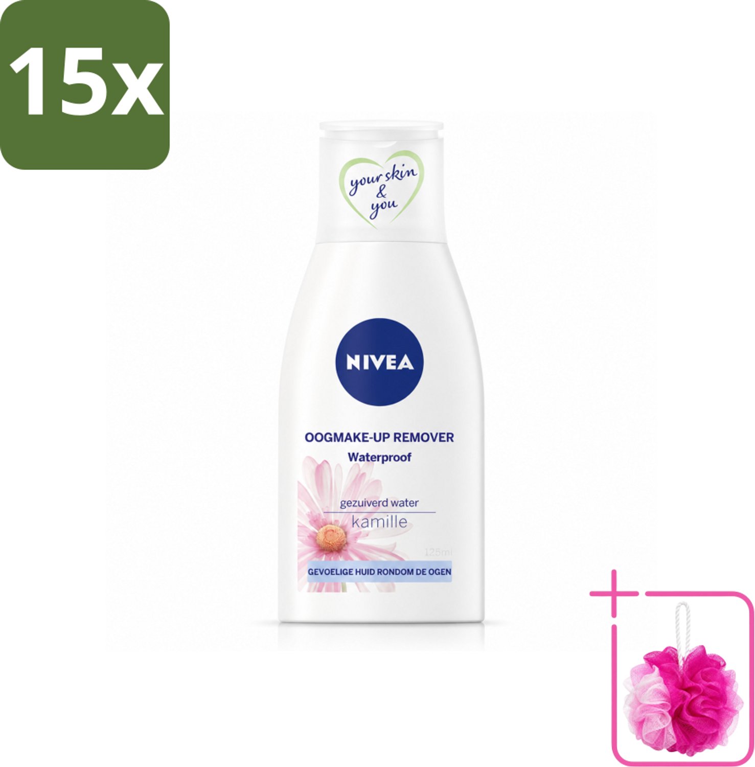 15 x NIVEA - Oogmake-up Verwijderaar - Waterbestendige Make-up Verwijderaar - Voor de gevoelige huid - Met Kamille & Provitamine B5 - 125 ml - Bulkverpakking - Waterproof make-up verwijderen - Douchemop - Oogmake-up verwijderen
