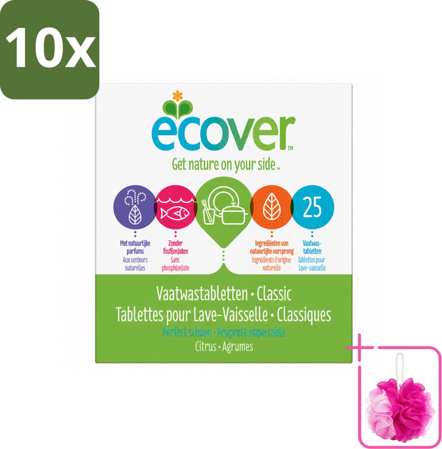 10 x Ecover - Vaatwastabletten Classic - 25 Tabs - Bulkverpakking - Vaatwasmiddel - Douchemop - Vaatwastablet