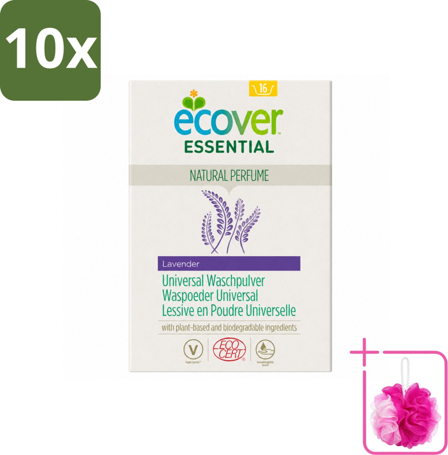 10 x Ecover - Waspoeder Essential - Universal - 1,2 kg - Bulkverpakking - Waspoeder - Douchemop - Witte was