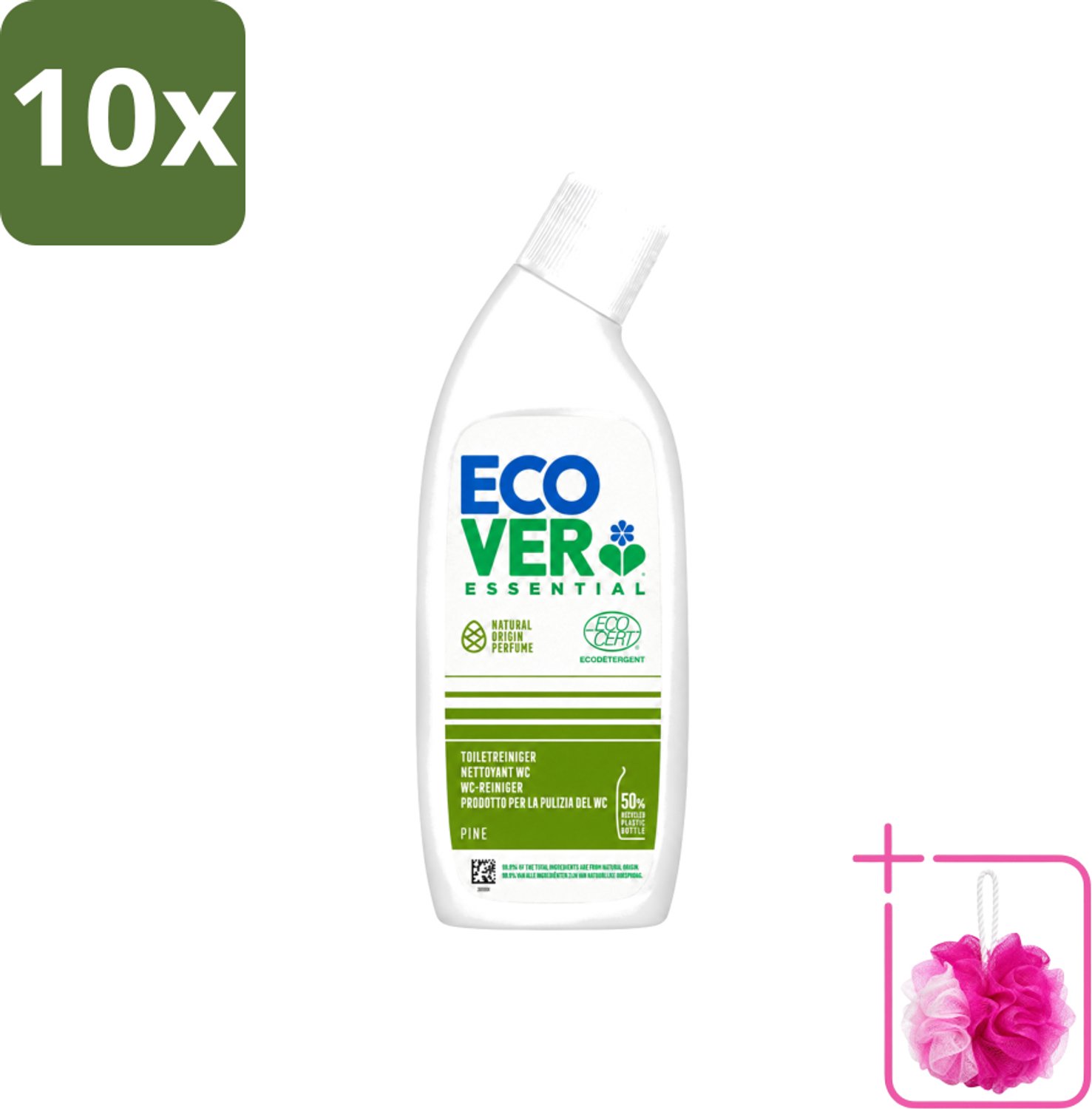 10 x Ecover - Toiletreiniger Essential - Dennenfris - 750 ml - Bulkverpakking - Toiletreiniger - Douchemop - Natuurlijke reiniging