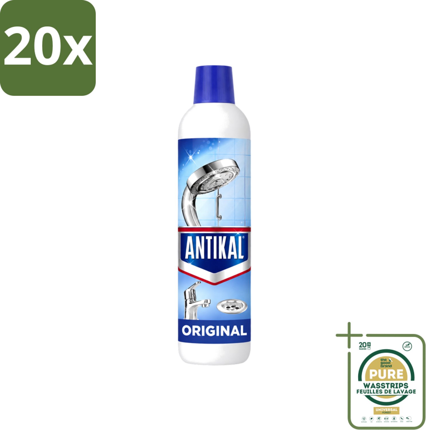 20 x Antikal Original Gel - Kalkreiniger - Extra Hechting - Diepwerkend - 750 ml - Wasstrips - Kalkreiniger - Kalk Verwijderen - Kalkaanslag Verwijderen - Kalkvrij Maken - Hard Water