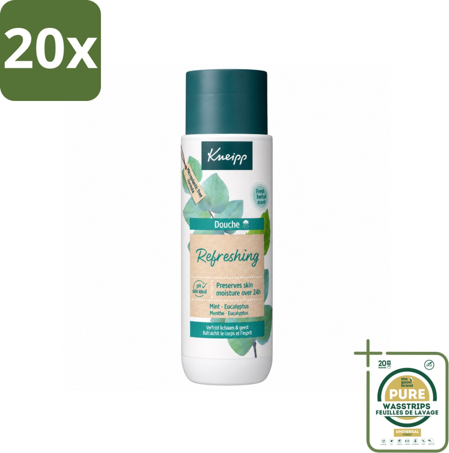 20 x Kneipp - Douchegel - Refreshing - Mint Eucalyptus - 200 ml - Wasstrips - Douchegel Mint Eucalyptus - Frisheid - Huidverzorging - Zeepvrije Douchegel - Mint En Eucalyptus