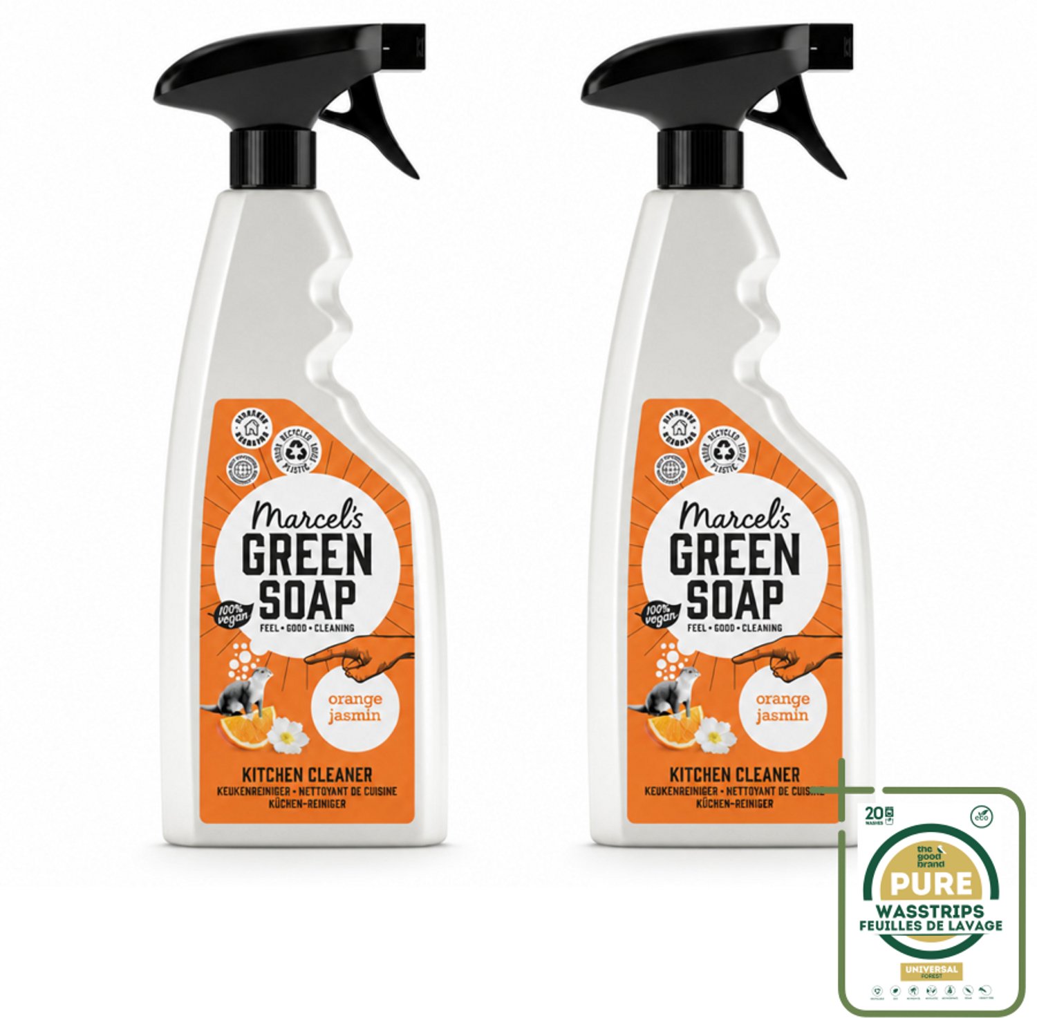 2 x Marcel's Green Soap - Keukenreiniger - Sinaasappel & Jasmijn - Tegen vet & vuil - 500 ml - Wasstrips - Keukenreiniger - Vet En Vuil Verwijderen - Natuurlijke Reiniger - Milieuvriendelijke Schoonmaak - Keuken Reinigen