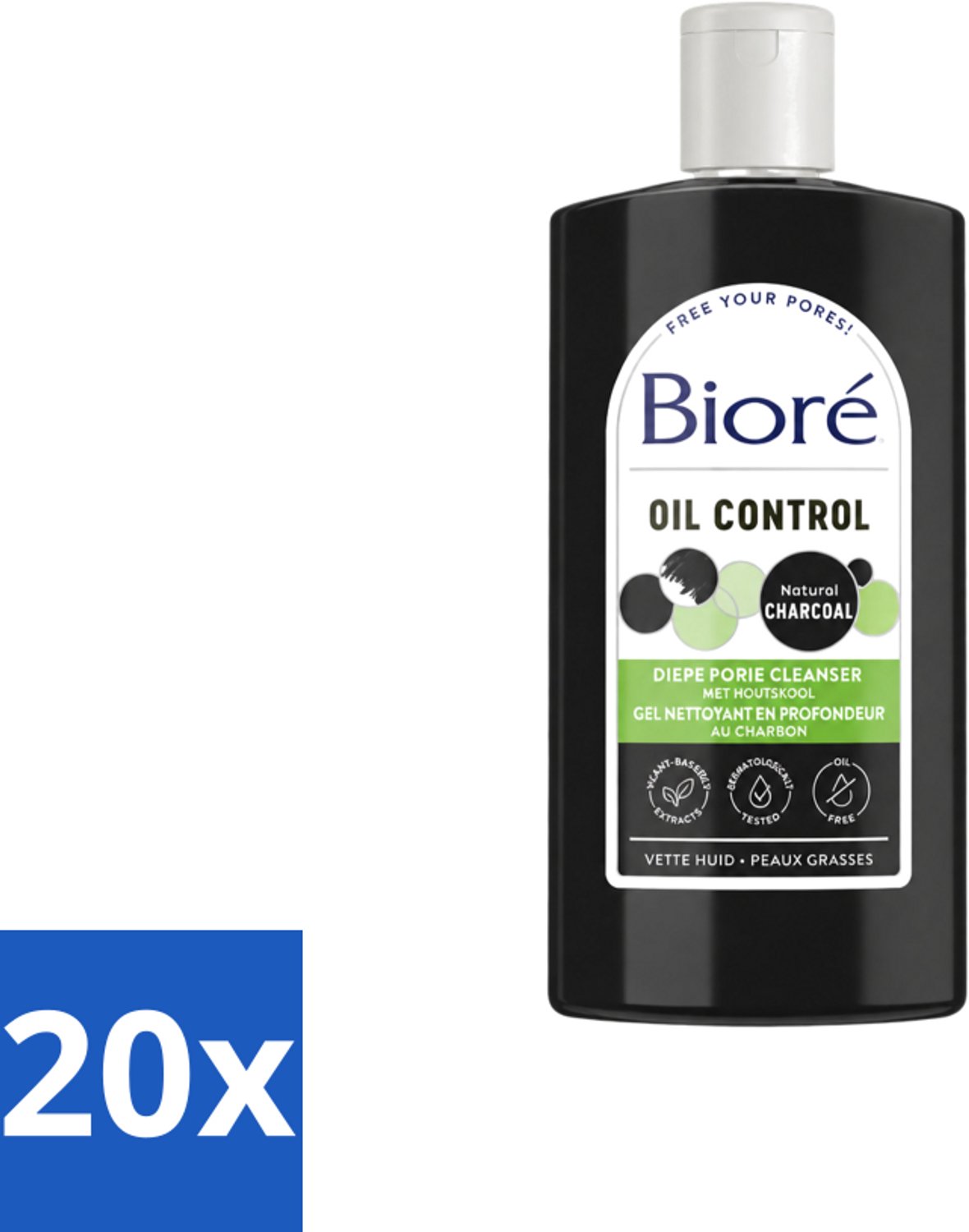 20 x Bioré – Houtskool Reinigingsgel – Gezichtsreiniger – 200 ml - Voordeelverpakking - 20 stuks