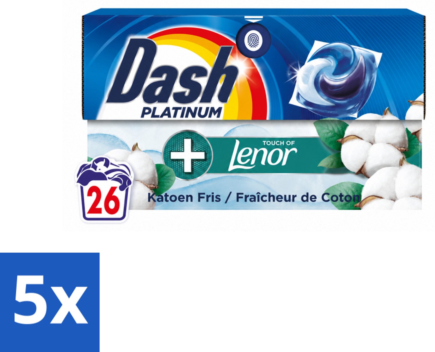 5 x Dash – Wasmiddelcapsules – 4in1 Pods Katoen Fris – 26 capsules - Voordeelverpakking - 5 stuks