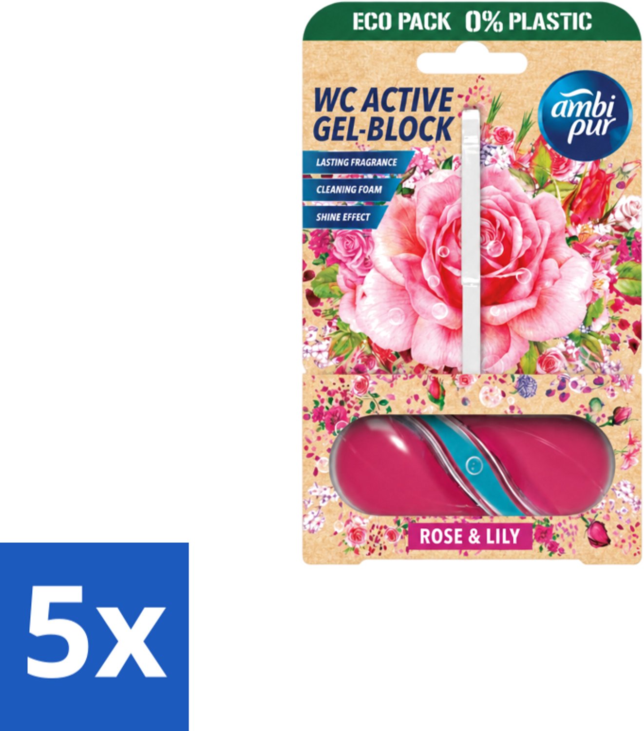 5 x Ambi Pur – Toiletblok – Roos & Lelie – 45 g - Voordeelverpakking - 5 stuks