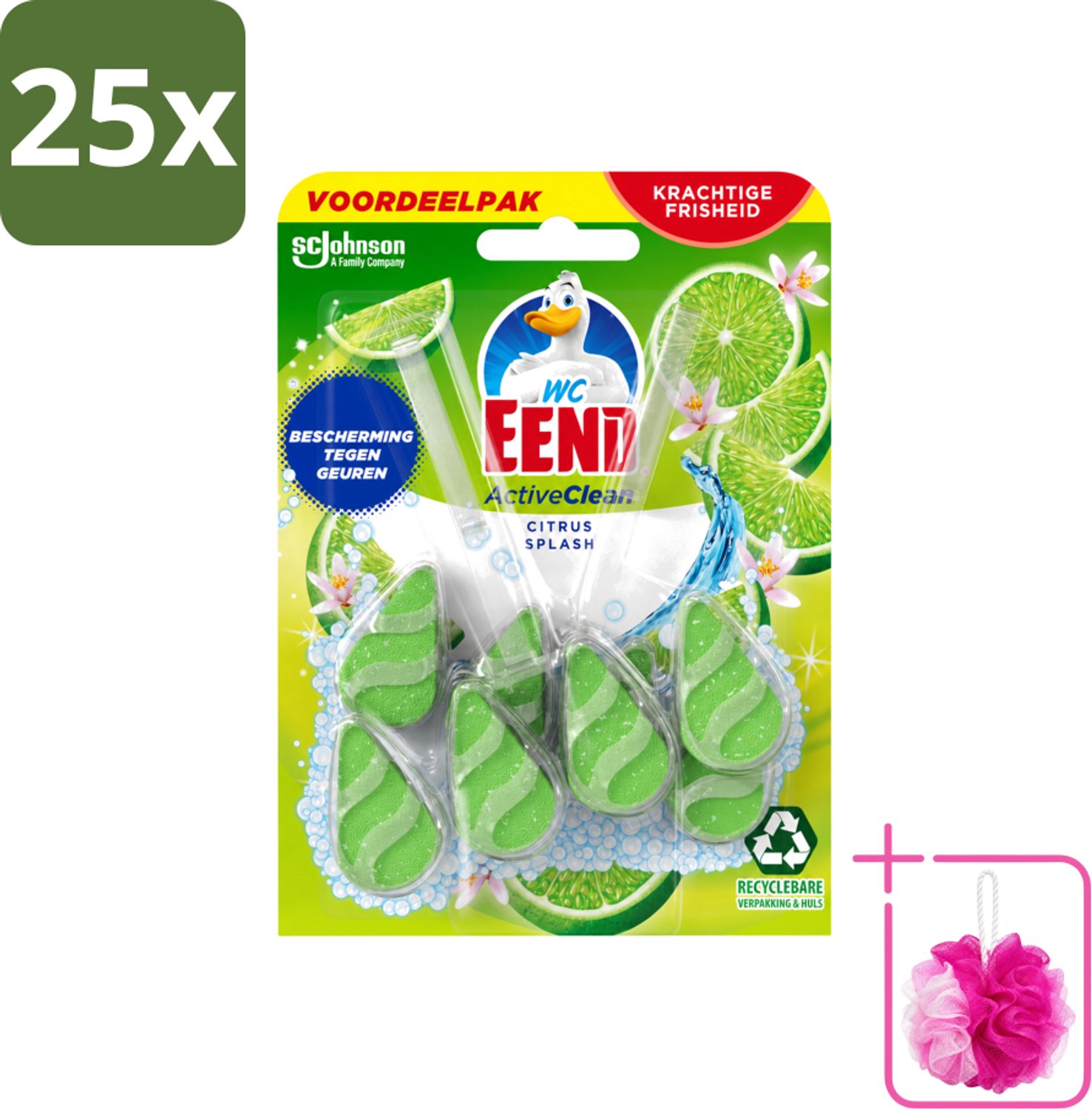 25 x WC Eend - Active Clean Citrus - Toiletblok Duopack - Krachtige Citrusgeur - 2 Toiletblokken - Bulkverpakking - Toiletblok - Douchemop - Reiniging toilet