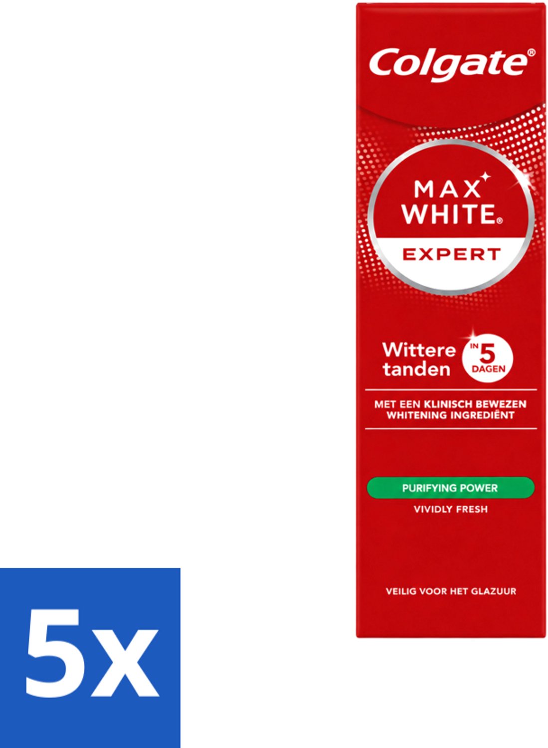 5 x Colgate – Max White Expert Purifying Power – Tandpasta – 75 ml - Voordeelverpakking - 5 stuks
