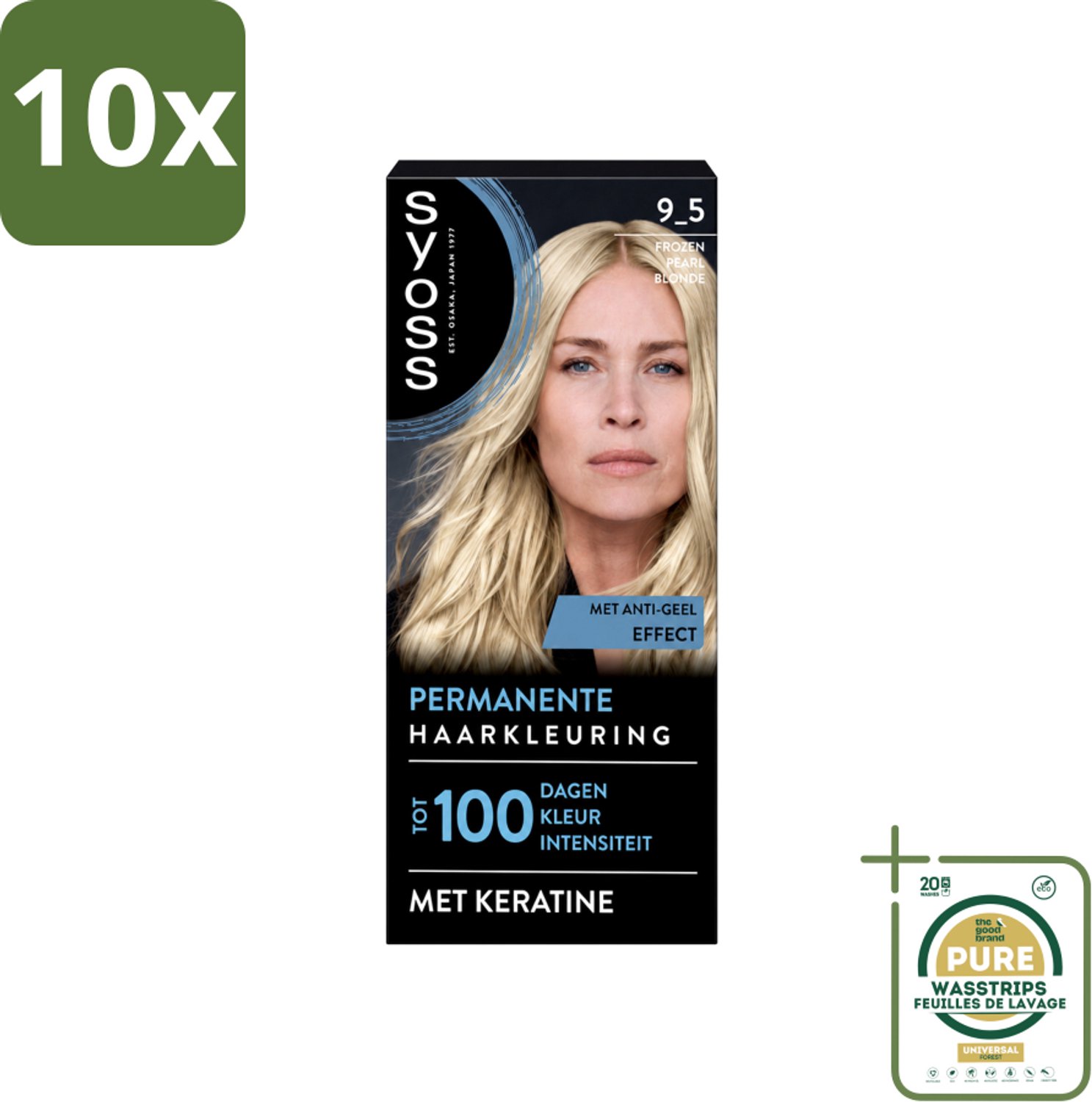 10 x SYOSS - Coloration 9-5 Frozen Pearl Blonde - Haarverf - Grijsdekking - Vermindert Haarbreuk - Wasstrips - Haarverf - Permanente Haarkleuring - Grijsdekking - Keratine - Haarkleur