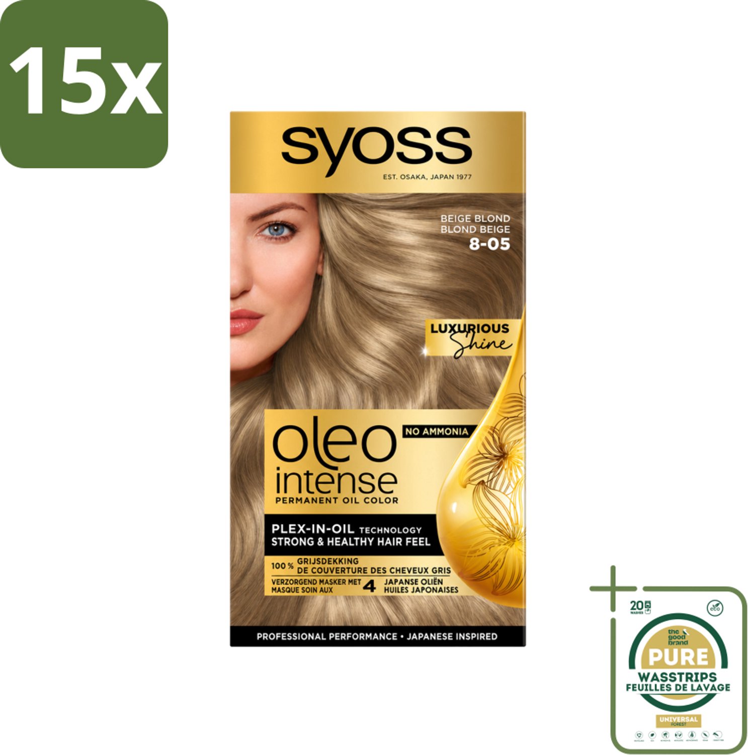 15 x SYOSS - Oleo Intense 8-05 Beige Blond - Haarverf - Zonder Ammoniak - Grijsdekking - Langdurige Kleur - Wasstrips - Haarverf - Haarkleur - Grijsdekking - Zonder Ammoniak - Olieformule