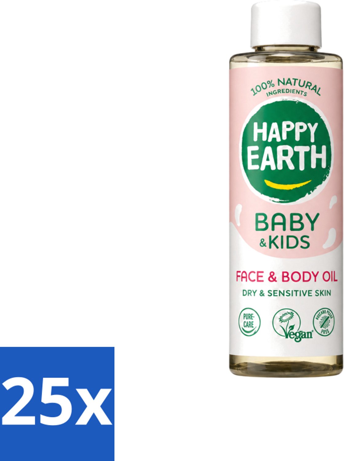 25 x Happy Earth – Face & Body Oil – 100% Natuurlijk Baby & Kids – 150 ml - Voordeelverpakking - 25 stuks