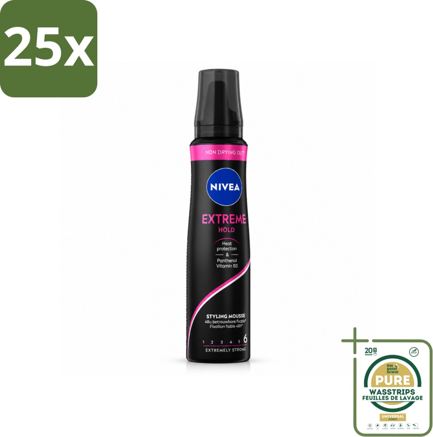 25 x NIVEA - Haarschuim - Extreme Stevigheid - 48 Uur Lang Bescherming - 150 ml - Wasstrips - Haarmousse Extreme Stevigheid - Haarmousse 48 Uur - Haarmousse Met Panthenol - Haarmousse Met Vitamine B3 - Haarmousse Zonder Siliconen