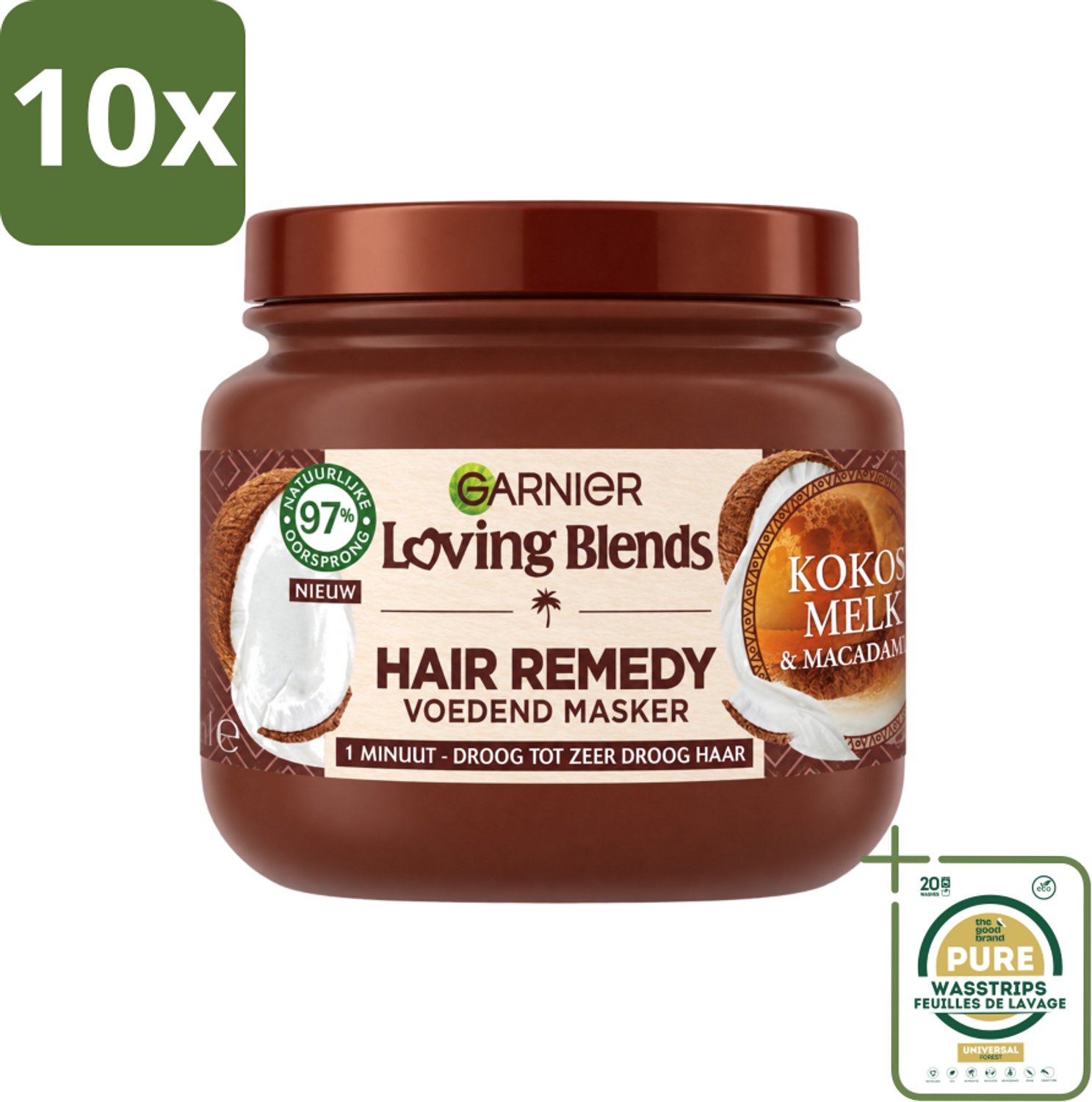 10 x Garnier - Loving Blends - Haarmasker - Kokosmelk & Macadamia - Normaal tot Droog Haar - 340 ml - Wasstrips - Haarmasker - Kokosmelk - Macadamia - Droog Haar - Haarvoeding