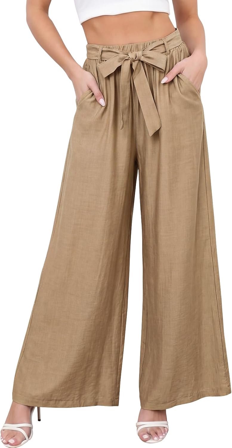 Broek Elastische Hoge Wasited Palazzo Broek met Zakken Dames Elegante Losse Lounge Zomer Casual