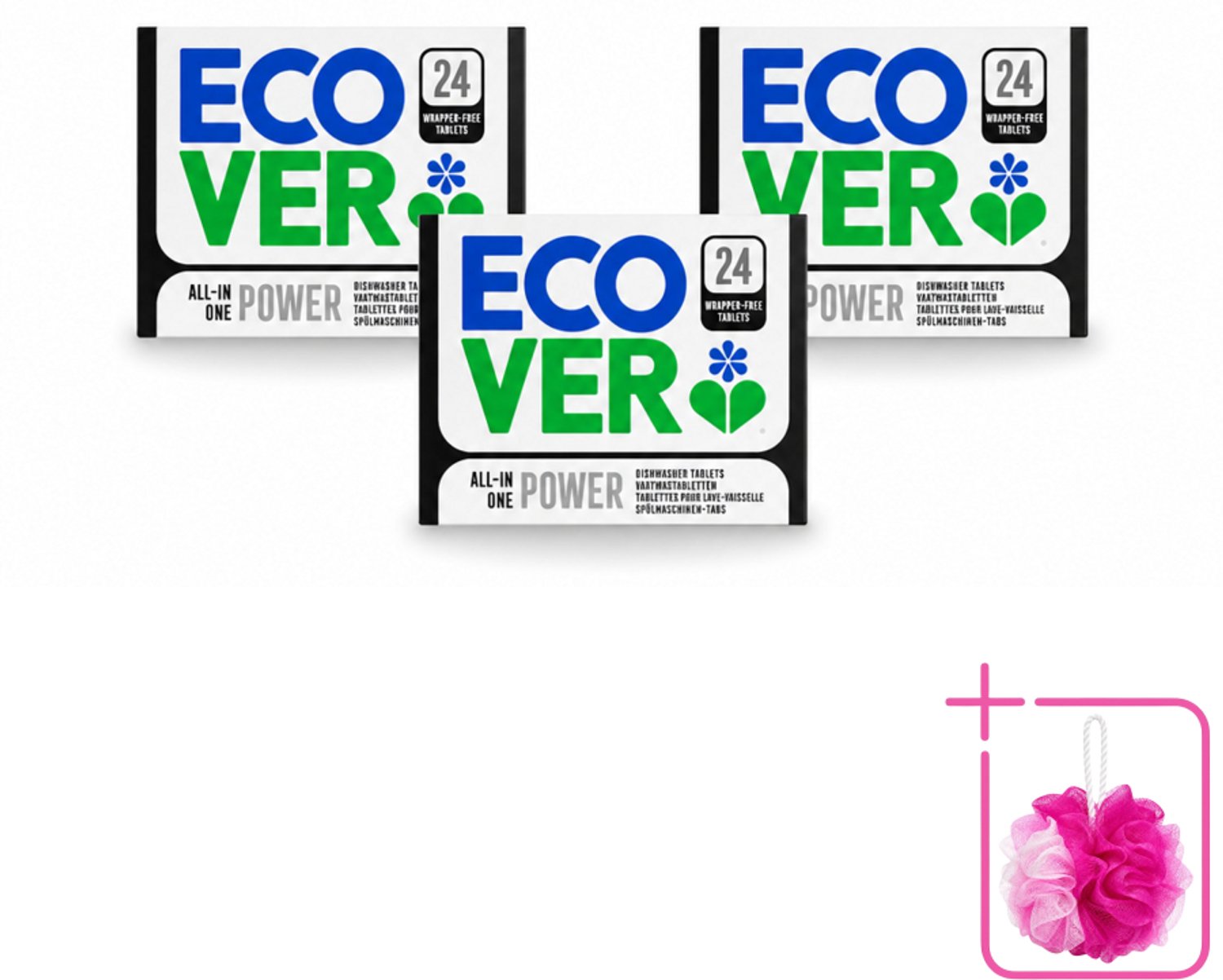 3 x Ecover - Vaatwastabletten All-in-One Power - 24 Tabs - Bulkverpakking - Vaatwastabletten - Douchemop - Schoonmaken