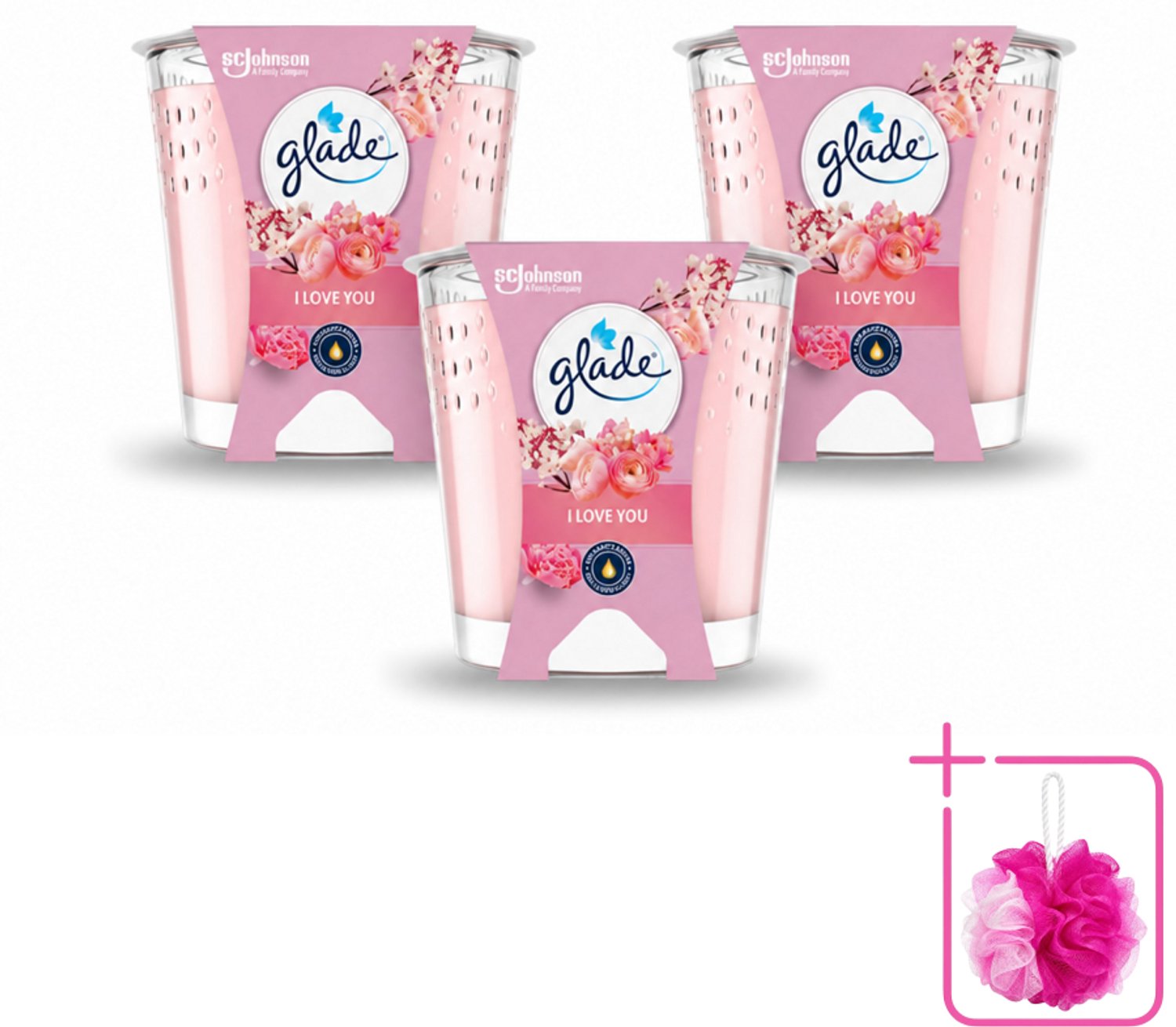 3 x Glade - Geurkaars I Love You - 100% Raapzaadwas & Vegan - 112 g - Bulkverpakking - Geurkaars - Douchemop - Vegan