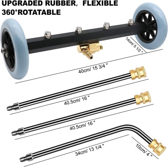 16 inch hogedrukreiniger ondervloerreiniger, wasbezem met 2 verlengstangen en 1 60° hoekstaaf, 4 standaard sproeiers en 4 uitbreidingssproeiers, tot 4000 PSI — afbeelding 4