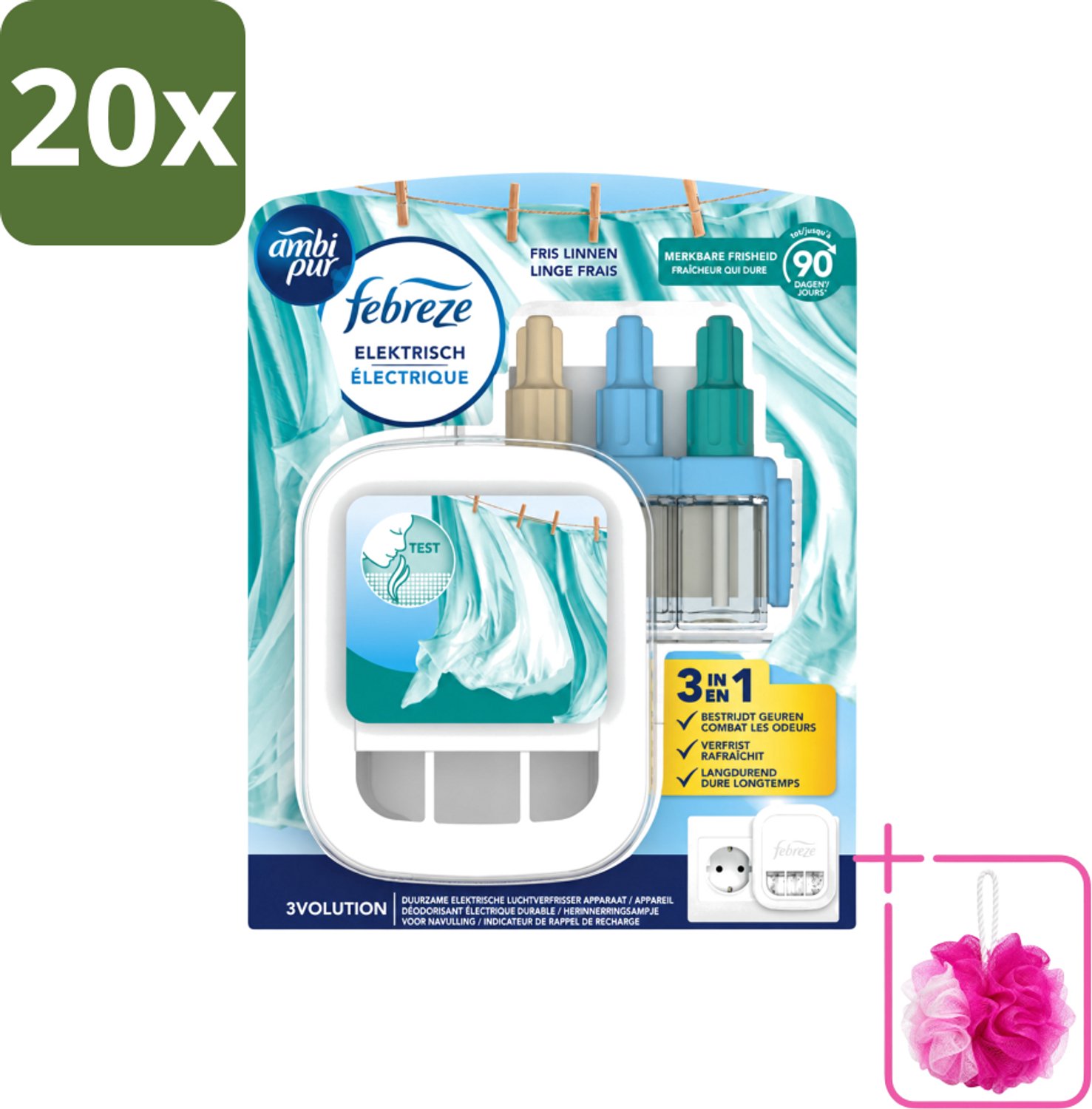 20 x Ambi Pur - 3Volution - Starterkit - Fresh Linnen - 20 ml - Bulkverpakking - Geurwisseling - Douchemop - Frisse linnengeur