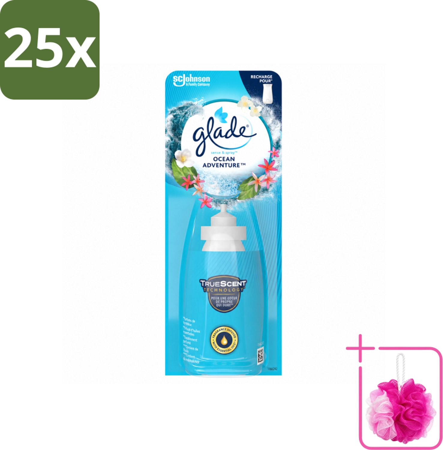 25 x Glade - Sense & Spray - Ocean Adventure - 18 ml - Bulkverpakking - Zeegeur - Douchemop - Citroengeur