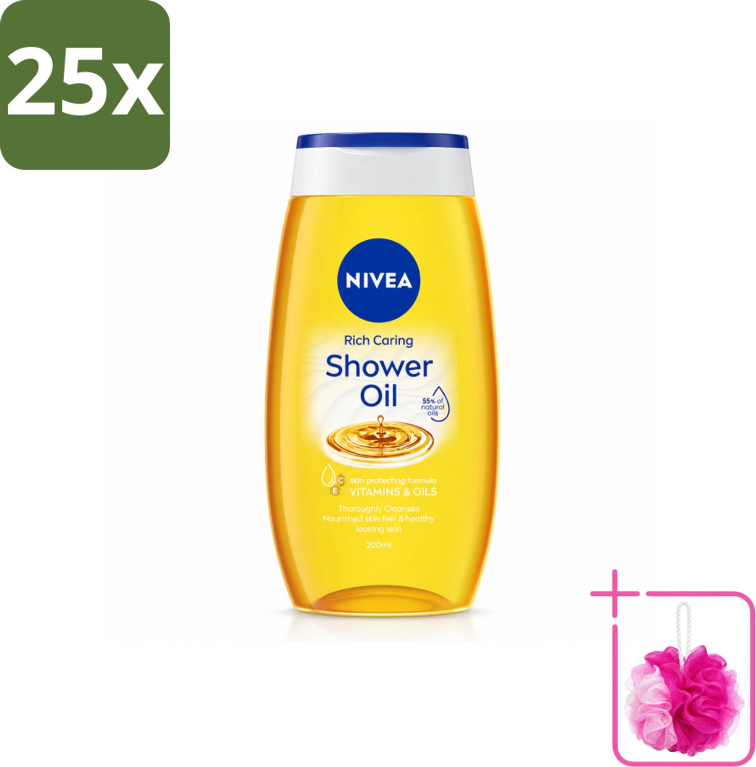 25 x NIVEA - Doucheolie - Natuurlijke Doucheolie - 200 ml - Bulkverpakking - Doucheolie - Douchemop - Natuurlijke oliën