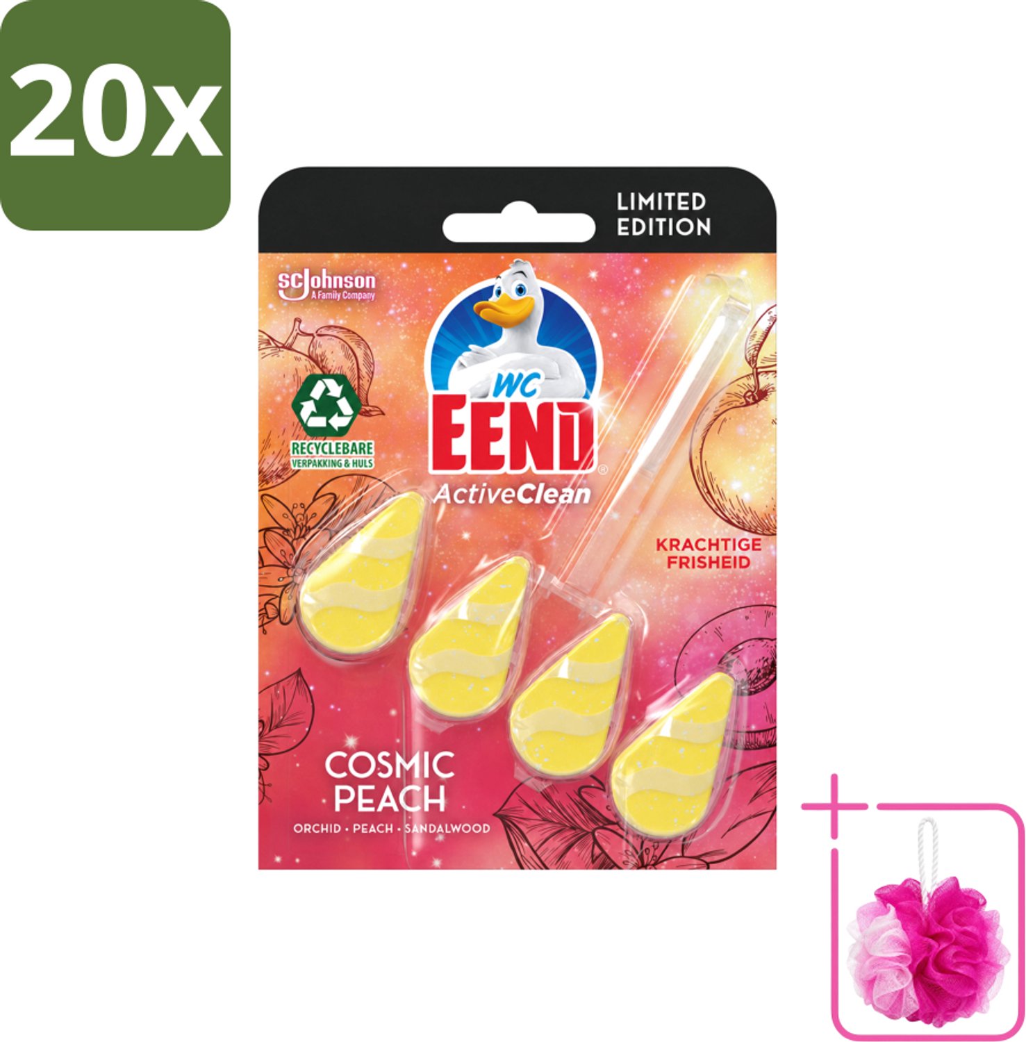 20 x WC Eend - Active Clean Cosmic Peach - Toiletblok - Fruitige Perzikgeur - 38 gr - Bulkverpakking - Toilet reinigen - Douchemop - Toilet blok