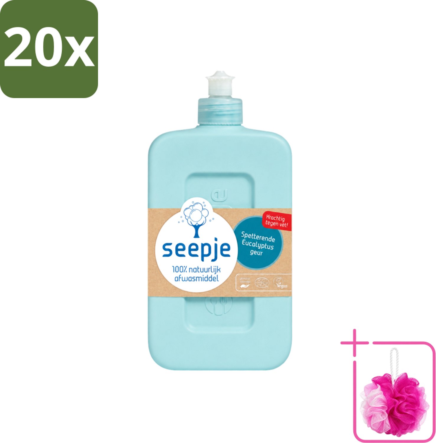 20 x Seepje - Afwasmiddel - Verfrissend & Zacht voor de Handen - Spetterende Eucalyptus - 500 ml - Bulkverpakking - Afwasmiddel - Douchemop - Eucalyptus