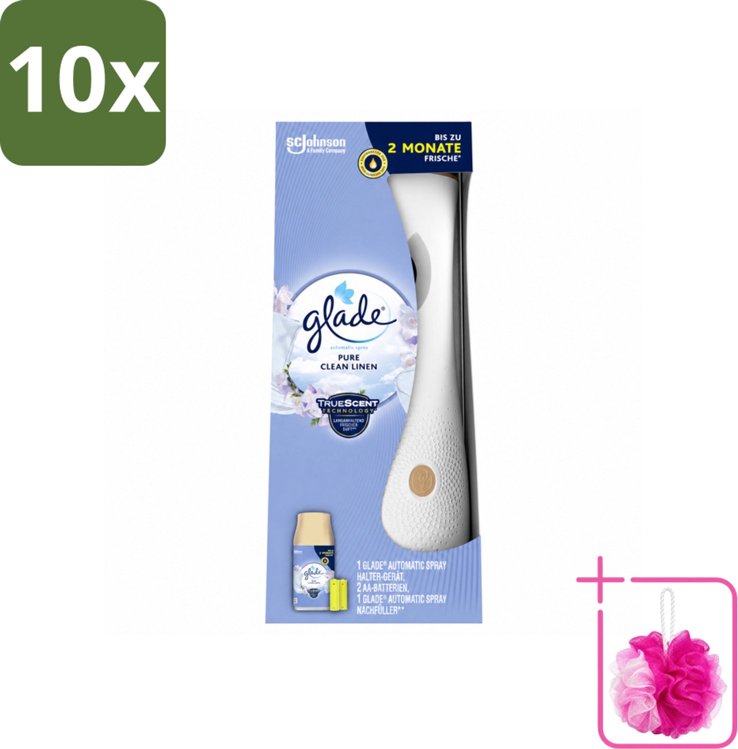 10 x Glade - Startset Automatische Spray - Pure Clean Linen - 269 ml - Bulkverpakking - Geur versgewassen linnengoed - Douchemop - Geur Pure Clean Linen