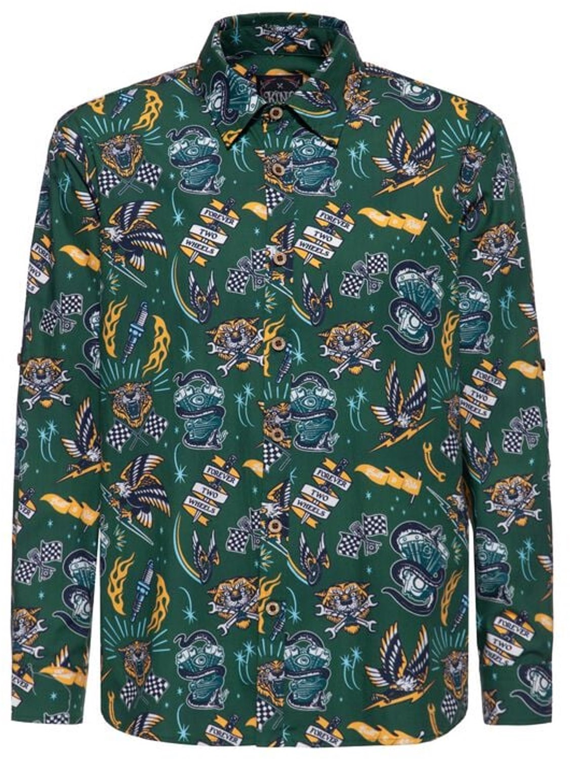 King Kerosin Tattoo Style Retro Shirt Heren Longsleeve - donkergroen - XL