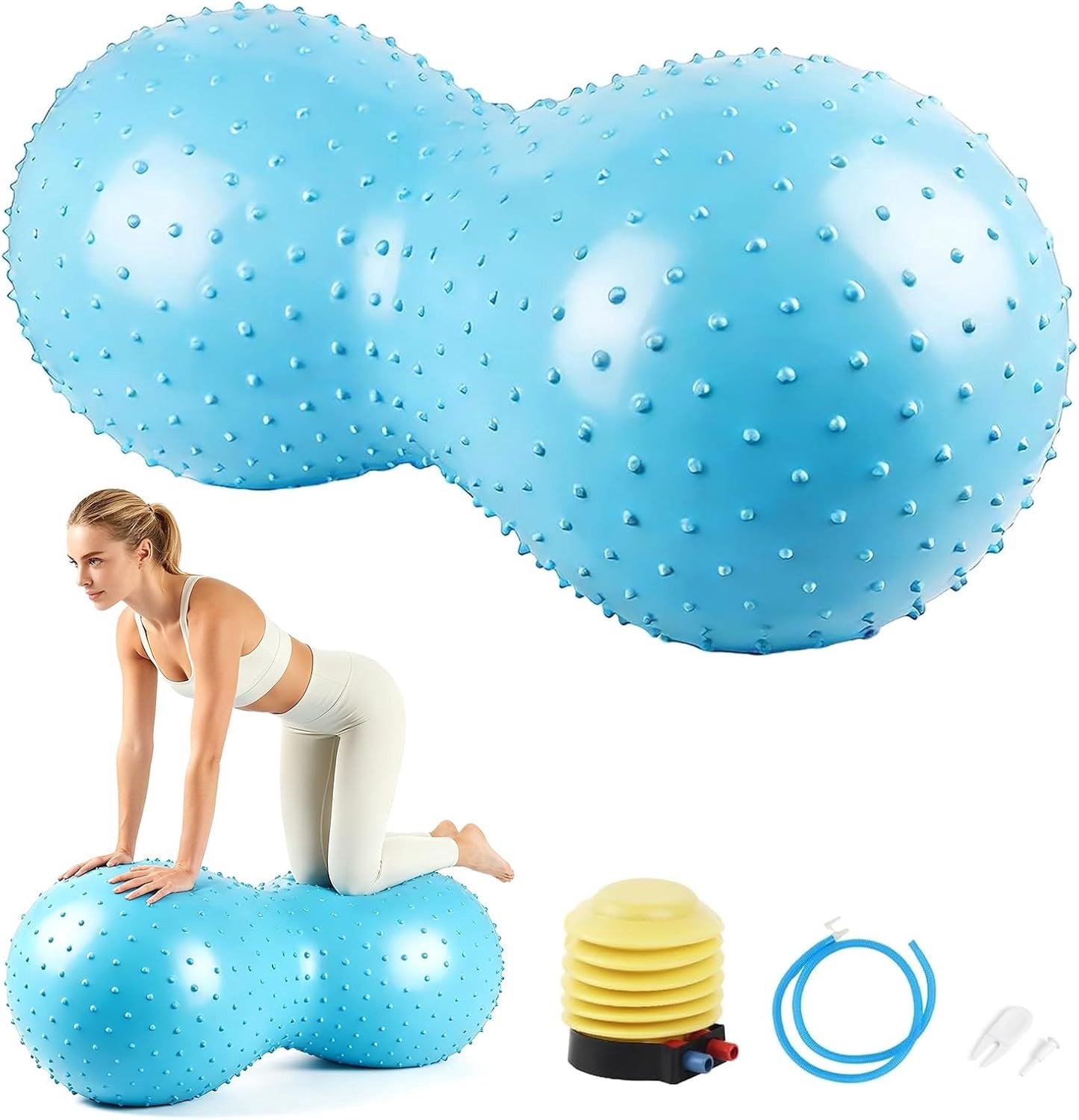 Yoga Bal 90 x 45 cm - Gymnastiekbal voor Pilates en Fitness, Anti-Burst Peanuts voor Kinderen, Inclusief Luchtpomp en Massagefunctie voor Balans