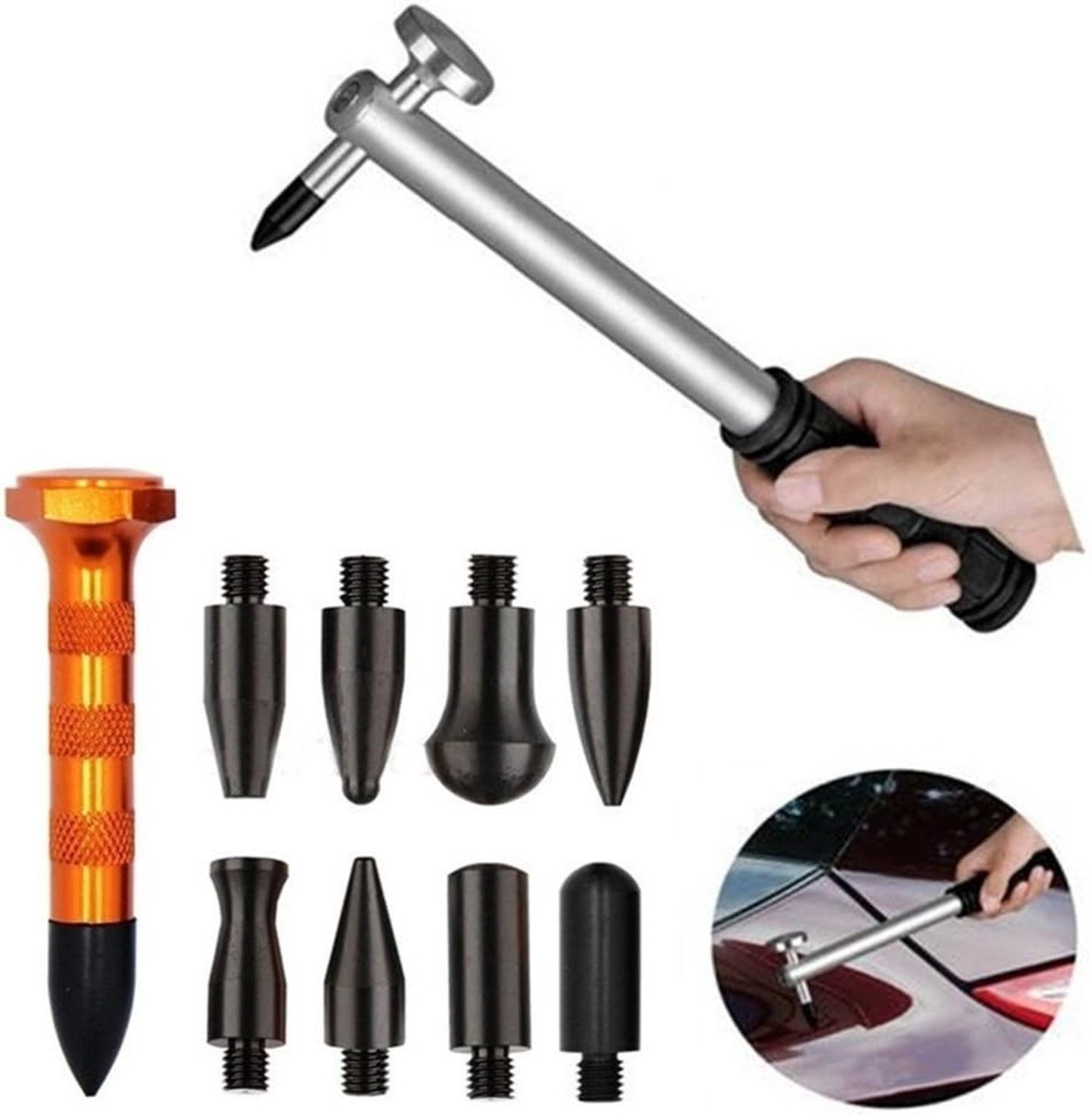 10Pcs Auto Body Verfloze Dent Removal Tools Aluminium Dent Hamer Met Knock Down Head Tap Down Gereedschap Set Dent Reparatie Kit