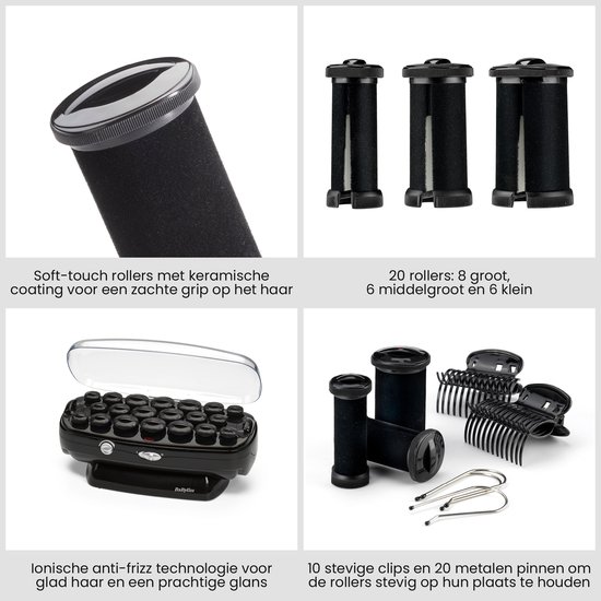 Vierdelige set met rollers, clips, metalen pennen en de BaByliss krulset unit.