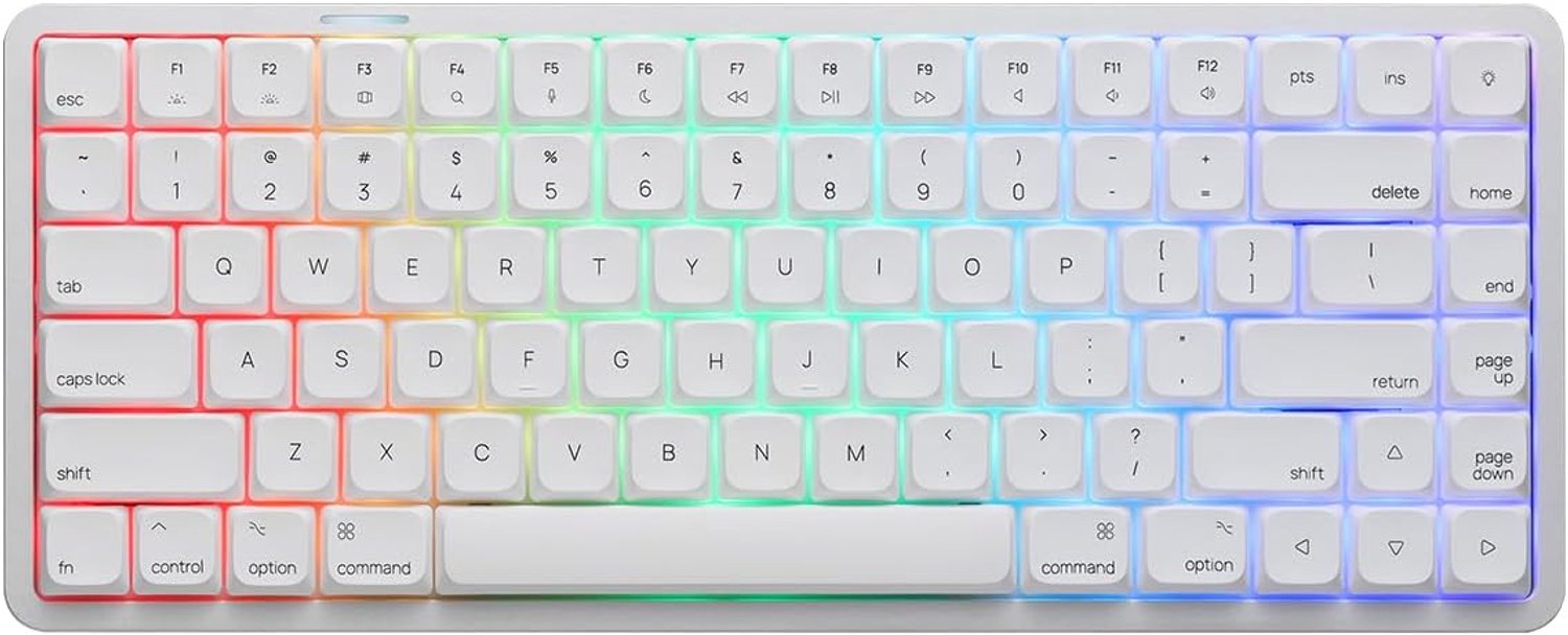01 Laag Profiel Draadloos Mechanisch Toetsenbord RGB Backlit, Hot Swappable Native Mac Layout 2.4GHz/Bedraad/BT Aluminium Gaming Toetsenbord, Bewolkt Wit, Kailh Drift