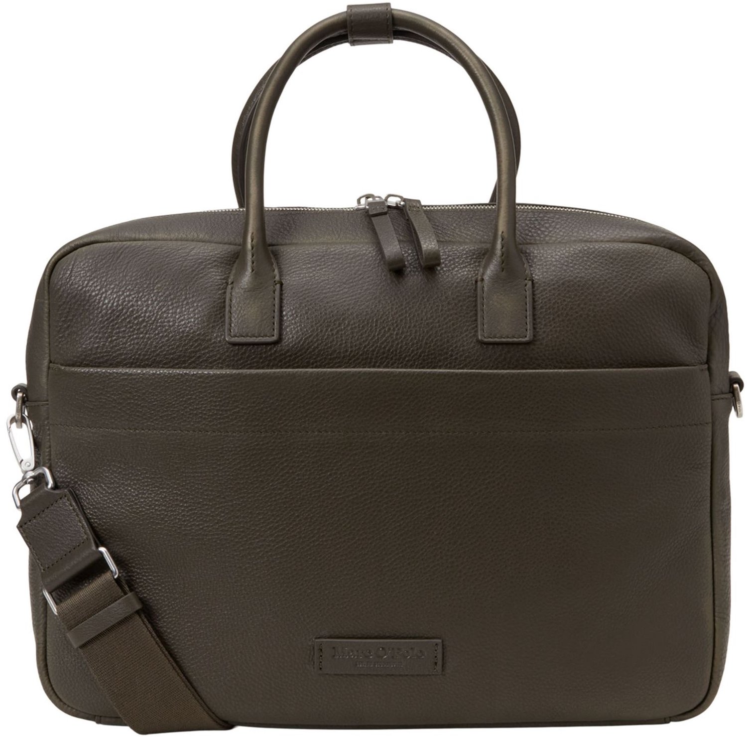 Marc O'Polo Leren business tas met laptopvak Louif Business Bag Dusty Olive olijfgroen